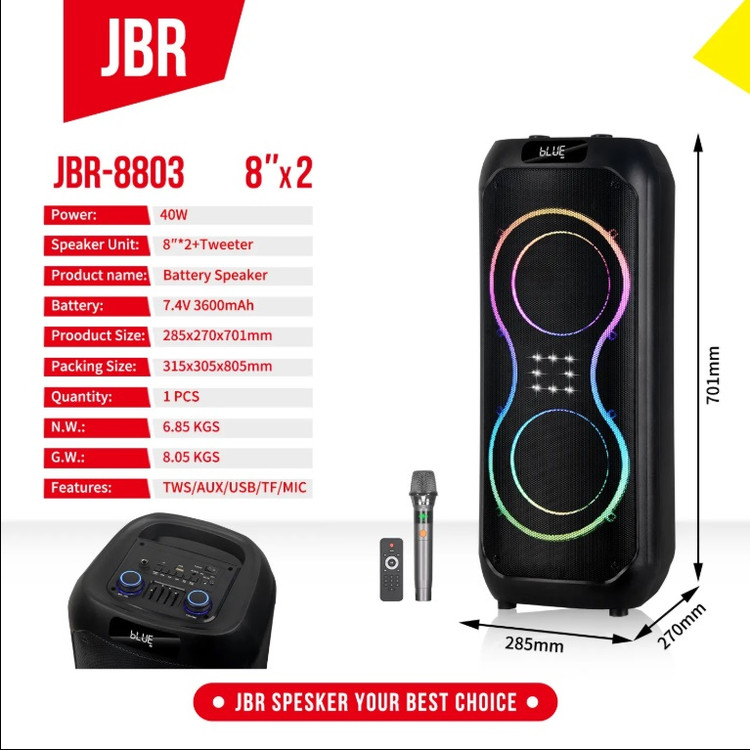 اسپیکر بلوتوثی و شارژی مدل JBR-8803 با کیفیت عالی