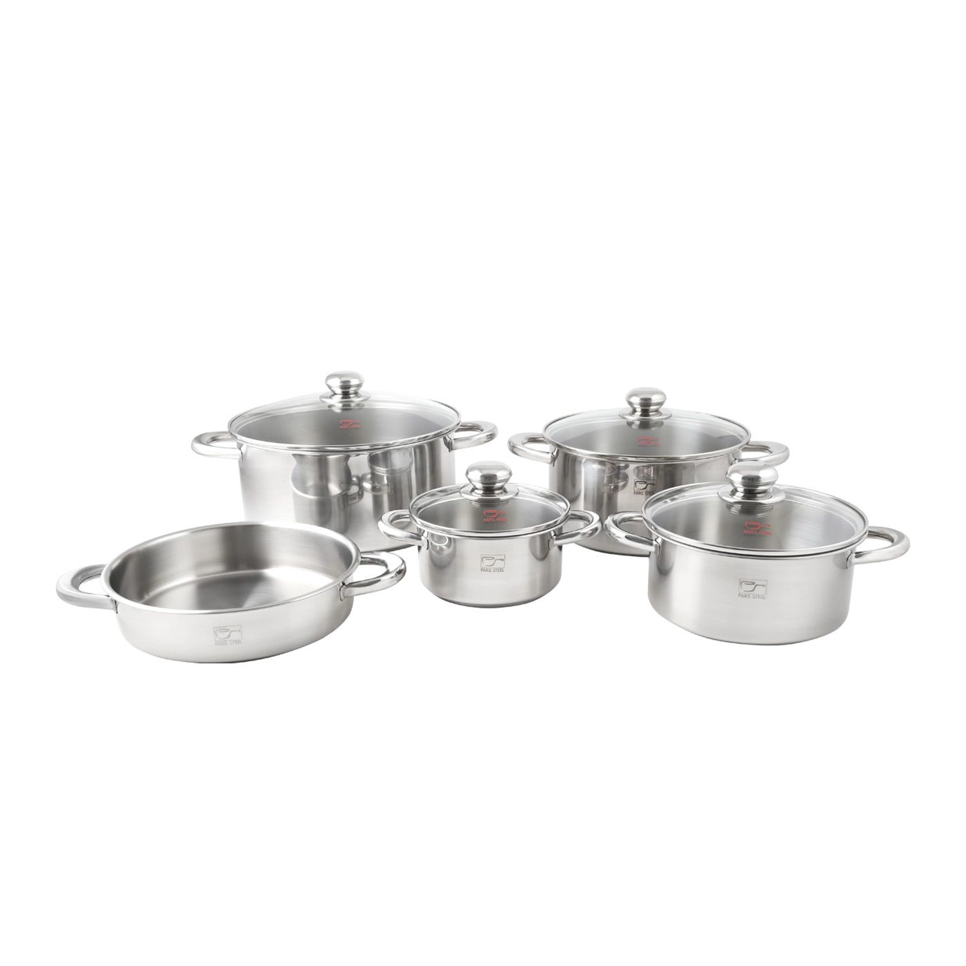 سرویس 9 پارچه استیل دسته استیل پارس استیل